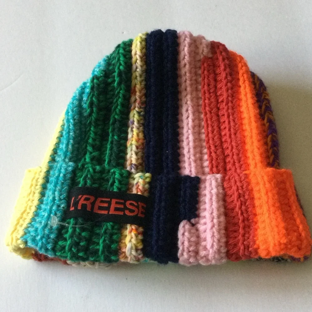 L’REESE HANDMADE MIXED CROCHET BEANIE MULTI COLOR UNISEX OS NWOT